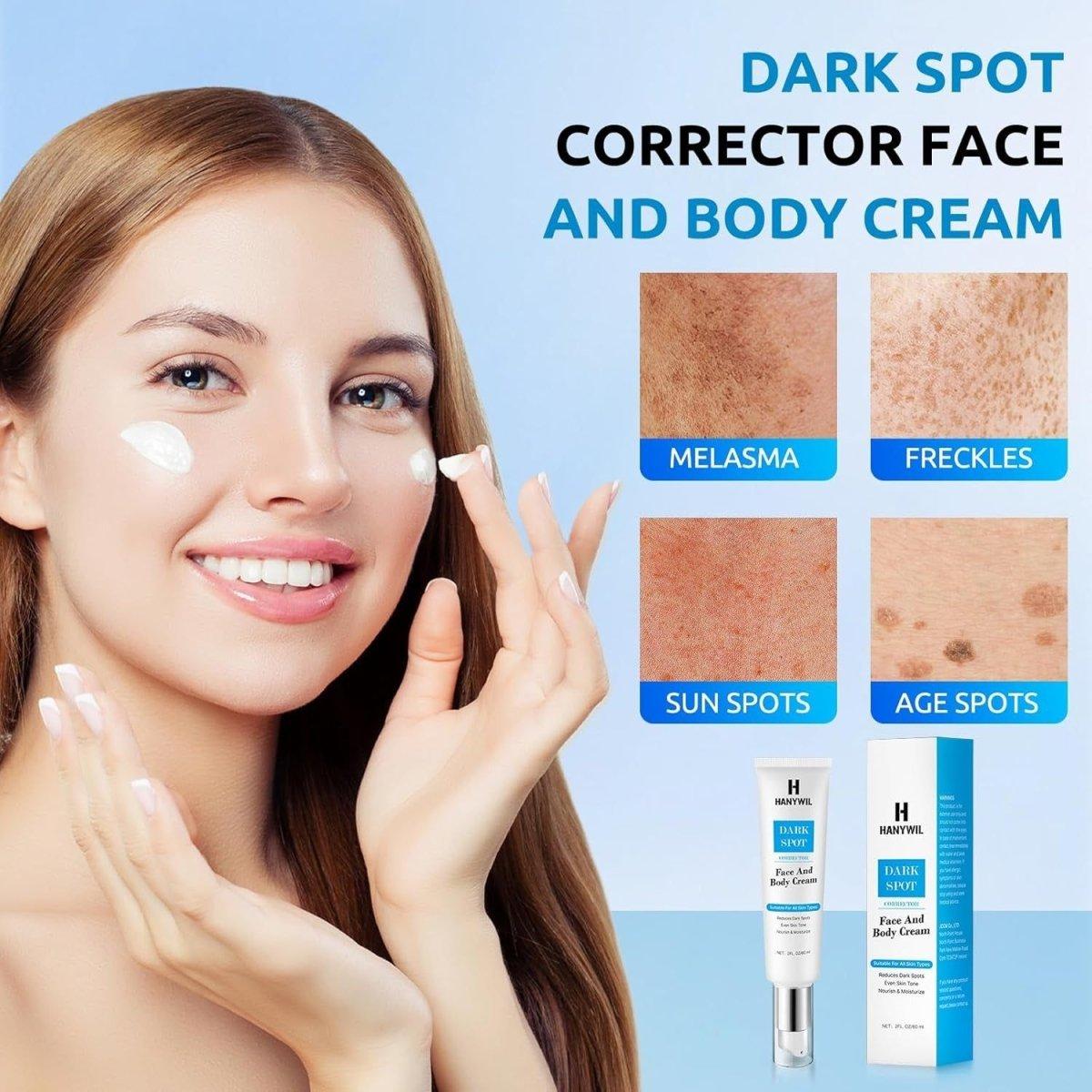 HANYWIL Dark Spot Corrector  Face and Body Cream – 60 ml | Professional Dark Spot Remover for Stubborn Pigmentation, Sun Spots, and Uneven Skin Tone | Hydrating, Fast-Acting Formula HANYWIL Dark Spot Corrector Face and Body Cream 2 fl oz - 60 ml - Glam Global UKHANYWIL