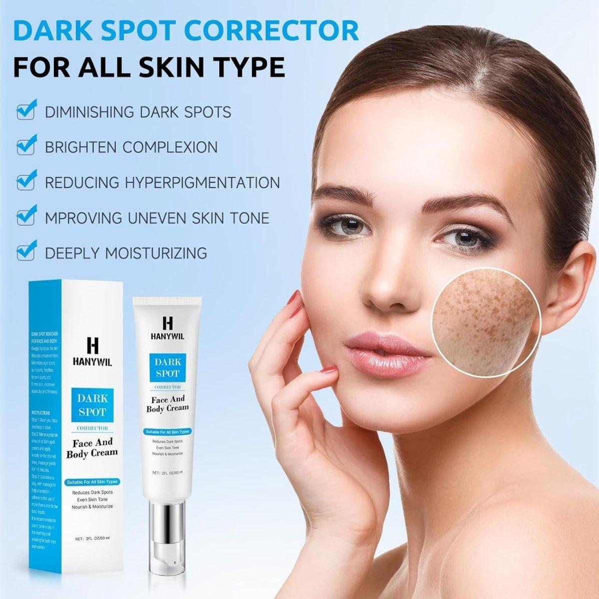 HANYWIL Dark Spot Corrector  Face and Body Cream – 60 ml | Professional Dark Spot Remover for Stubborn Pigmentation, Sun Spots, and Uneven Skin Tone | Hydrating, Fast-Acting Formula HANYWIL Dark Spot Corrector Face and Body Cream 2 fl oz - 60 ml - Glam Global UKHANYWIL