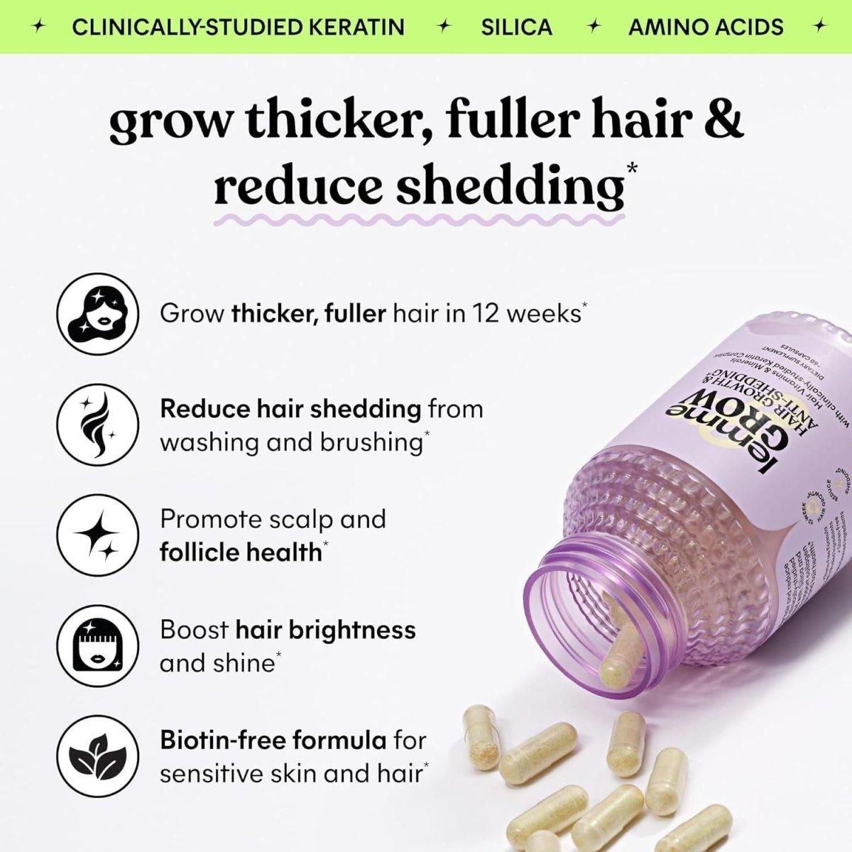 Lemme Grow Hair Growth & Reduced Shedding - 60 Capsules | Thicker, Fuller & Stronger Hair Lemme Grow Hair Growth Reduced Shedding - 1 Month Supply (60 Capsules) - Glam Global UKLemme