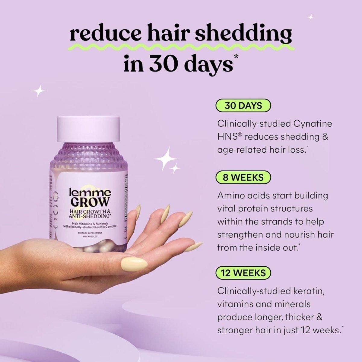 Lemme Grow Hair Growth & Reduced Shedding - 60 Capsules | Thicker, Fuller & Stronger Hair Lemme Grow Hair Growth Reduced Shedding - 1 Month Supply (60 Capsules) - Glam Global UKLemme