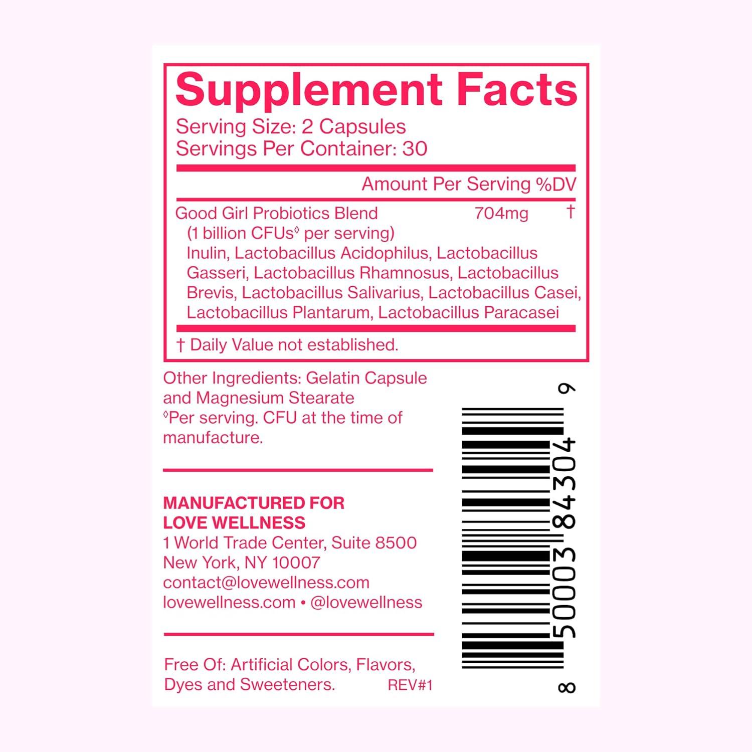 Love Wellness Good Girl Probiotics - 60 Count | pH Balance & Feminine Health Support Love Wellness Good Girl Probiotics - 60 Count | pH Balance & Feminine Health Support