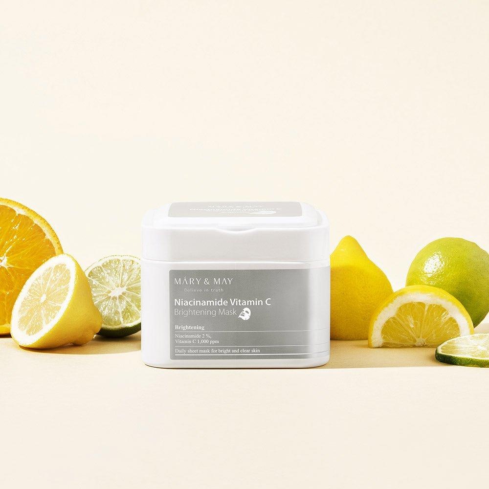 MARY & MAY Niacinamide Vitamin C Brightening Mask – 30 Sheets | Daily Radiance & Hydration Sheet Masks for Even, Glowing Skin MARY & MAY Niacinamide Vitamin C Brightening Mask - 400g (30 Sheets) | Daily Radiance & Hydration - Glam Global UKMARY & MAY