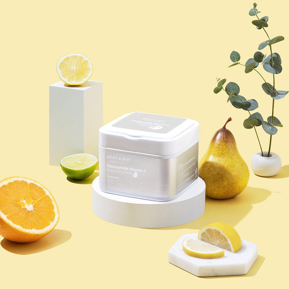 MARY & MAY Niacinamide Vitamin C Brightening Mask – 30 Sheets | Daily Radiance & Hydration Sheet Masks for Even, Glowing Skin MARY & MAY Niacinamide Vitamin C Brightening Mask - 400g (30 Sheets) | Daily Radiance & Hydration - Glam Global UKMARY & MAY