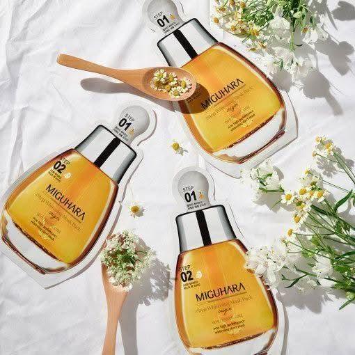 MIGUHARA 2 Step Whitening Mask Pack – 1.7ml + 25ml | Brightening & Soothing Treatment MIGUHARA 2 Step Whitening Mask Pack Origin 1.7ml + 25ml - Glam Global UKMIGUHARA