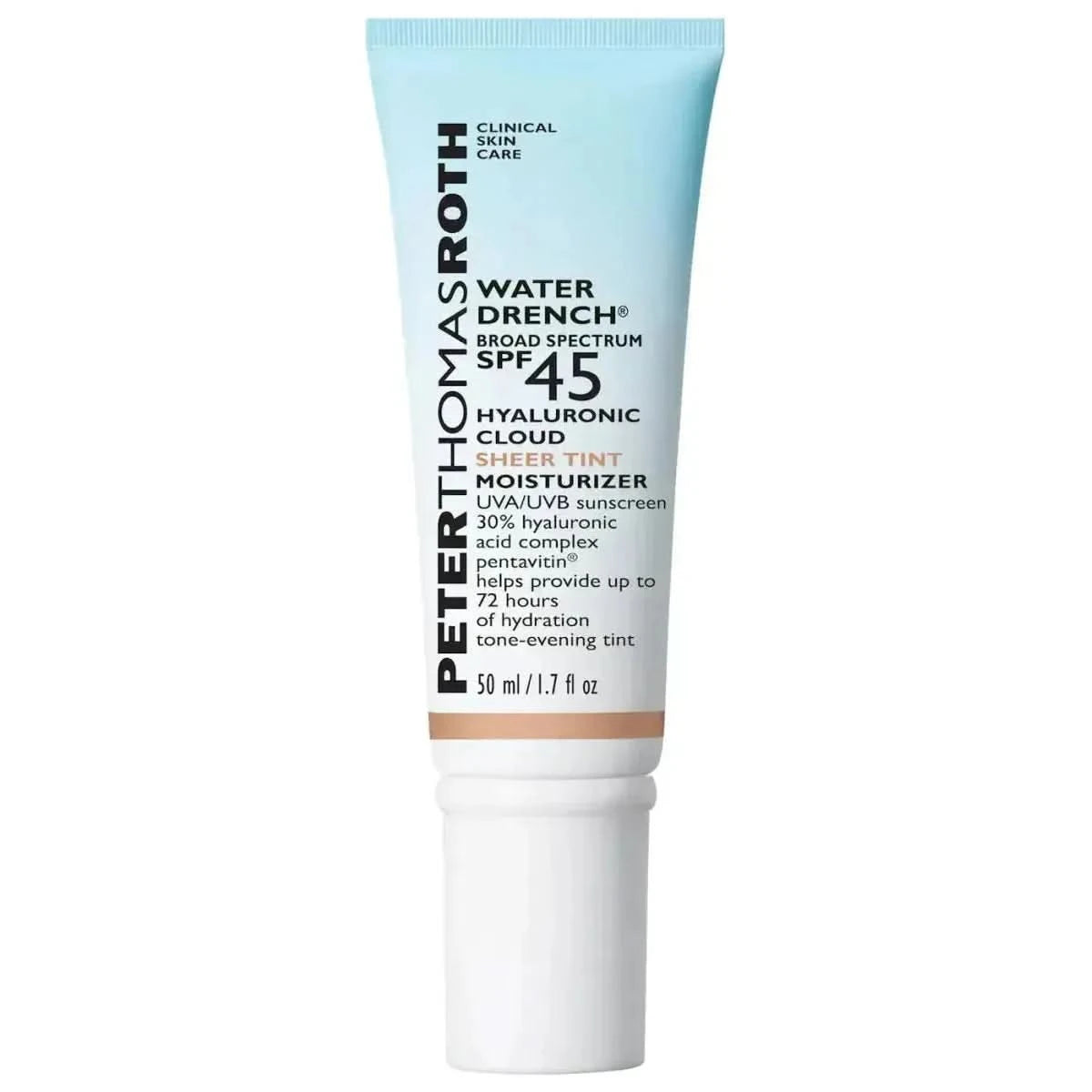 Peter Thomas Roth Water Drench® Hyaluronic Cloud Sheer Tint Moisturizer SPF 45 – 50ml | Lightweight Hydrating Sunscreen Peter Thomas Roth Water Drench® Hyaluronic Cloud Sheer Tint Moisturizer Broad Spectrum SPF 45 - 50ml - Glam Global UKPeter Thomas Roth