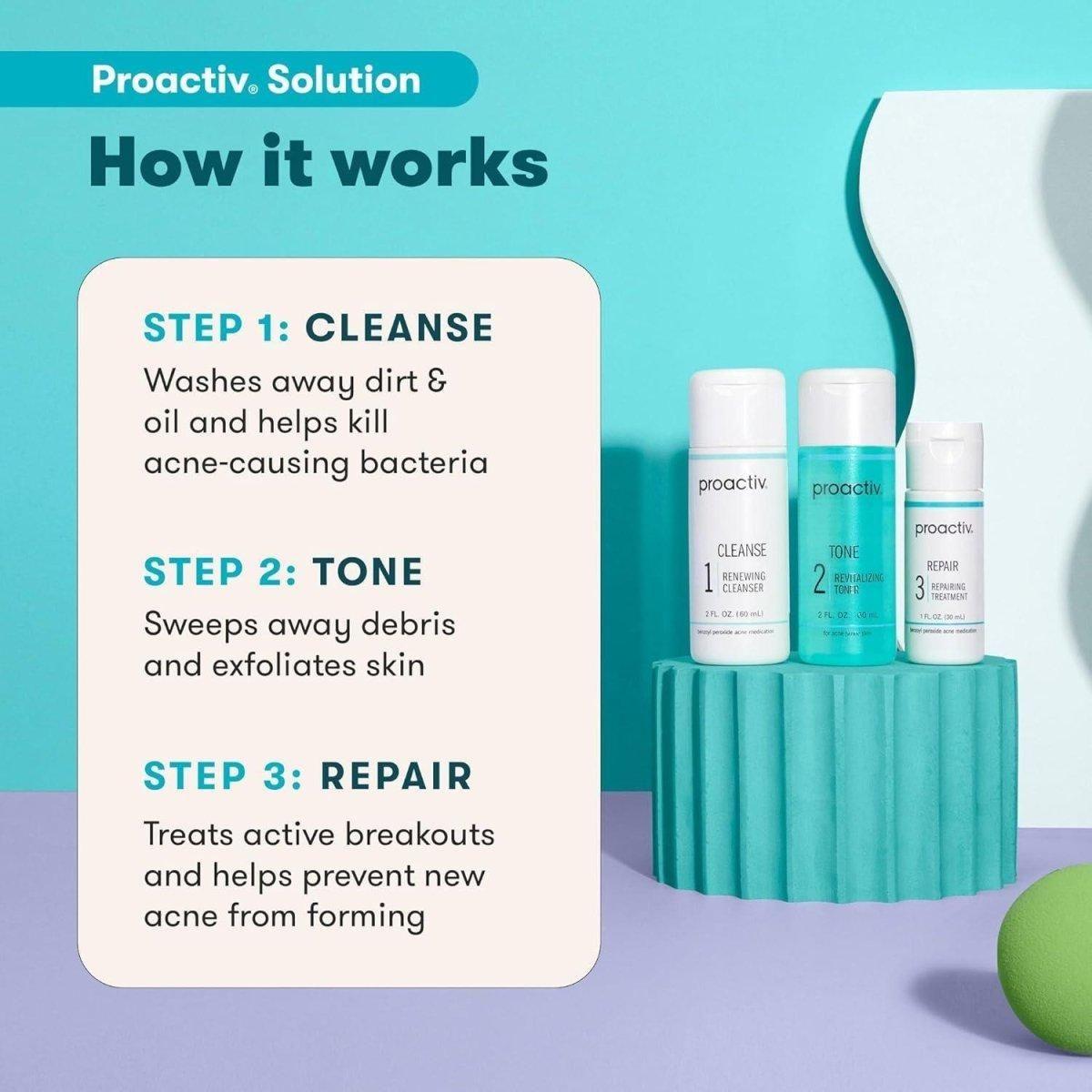 Proactiv 3-Step Acne Treatment Kit | Benzoyl Peroxide Face Wash | 30-Day Complete Acne Skin Care Kit Proactiv 3 Step Acne Treatment - Benzoyl Peroxide Face Wash - 30 Day Complete Acne Skin Care Kit - Glam Global UKProactiv