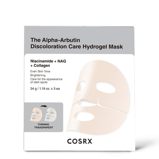 COSRX The Alpha-Arbutin Discoloration Care Hydrogel Mask – 34g x 3 Count| Brightening & Blemish-Correcting Sheet Mask Set Product image