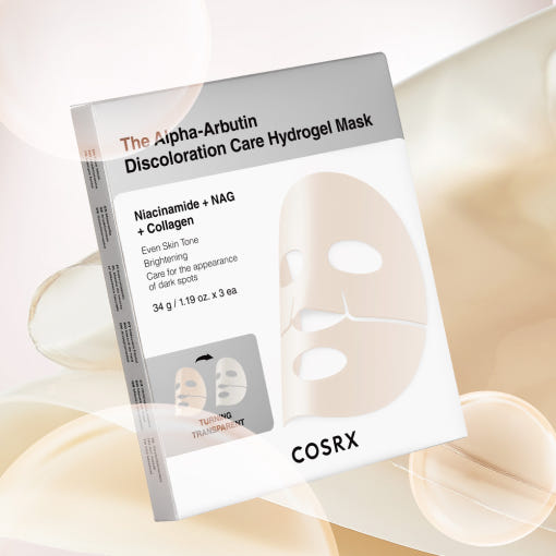 COSRX The Alpha-Arbutin Discoloration Care Hydrogel Mask – 34g x 3 Count| Brightening & Blemish-Correcting Sheet Mask Set Product image