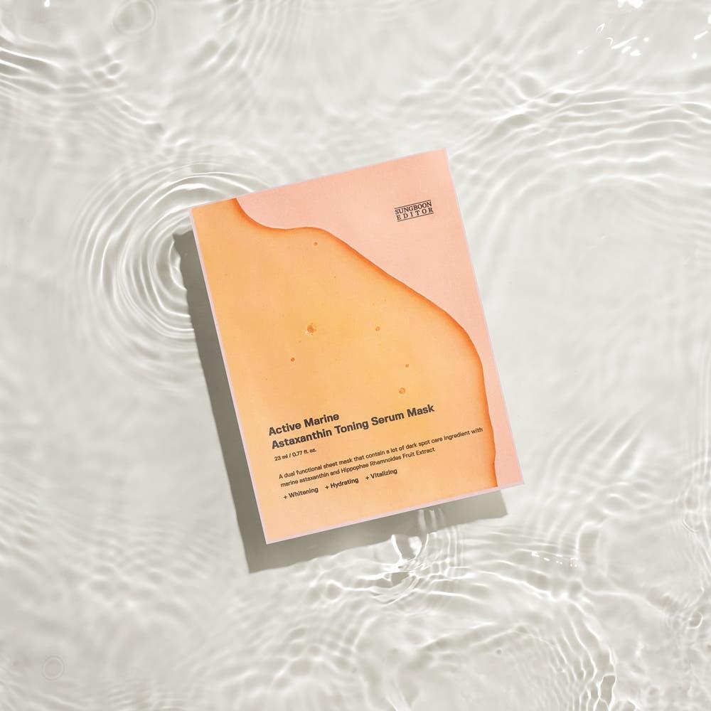 SUNGBOON EDITOR Active Marine Astaxanthin Toning Serum Mask – 23ml x 10 Count | Brightening, Hydrating Sheet Mask for Dull & Sensitive Skin Product image