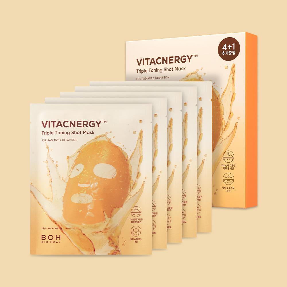 BIO HEAL BOH Vitacnergy Triple Toning Shot Mask – 23g x 5 Count | Vitamin C Brightening Sheet Masks for Dark Spots & Radiance Product image