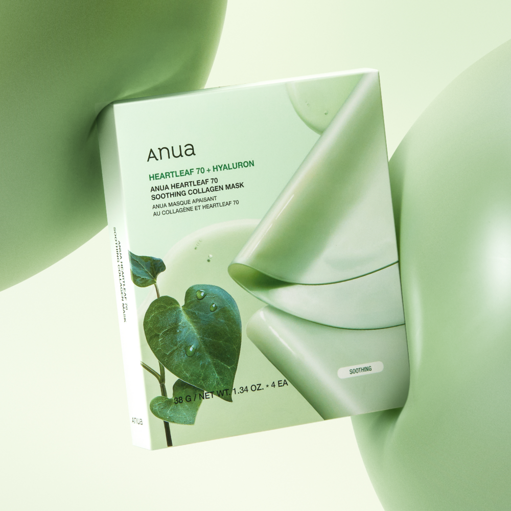 ANUA Heartleaf 70 Soothing Collagen Mask – 38g x 4 Count | Calming, Firming & Deep Moisture Care Product image