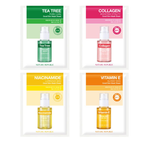 NATURE REPUBLIC Good Skin Mask Sheet 24g X 10 Count Four Types Hydration Brightening Soothing Care Product image
