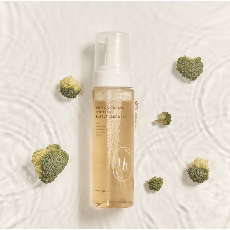 HEVEBLUE Salmon Caring Centella Bubble Cleanser 200ml - Gentle Foam Cleanse Hydration Soothing Repair Product image