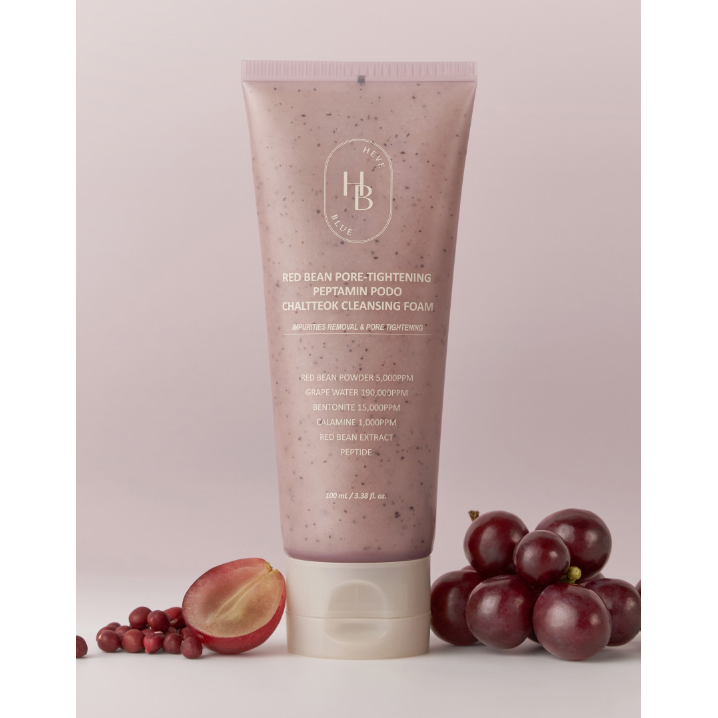 HEVEBLUE Red Bean Pore-Tightening Peptamin Podo Chaltteok Cleansing Foam 100ml For Hydrated Smooth Skin Product image