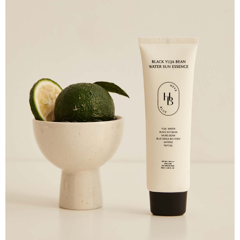 HEVEBLUE Black Yuja Bean Water Sun Essence 50ml Broad Spectrum UV Protection Radiance Product image