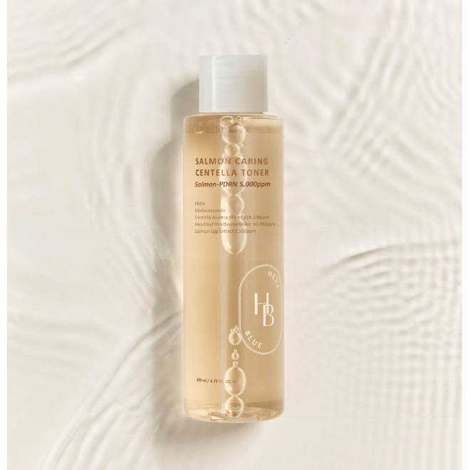 HEVEBLUE Salmon Caring Centella Toner 200ml Radiant Plump Skin Hydration Sebum Control Protection Product image
