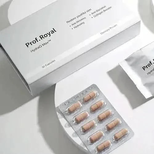Prof.Royal HydraQ Max™ – 30 Capsules | Clinically Proven Anti-Aging Skin Supplement with Hyaluronic Acid, Ceramides & Collagen Prof.Royal HydraQ Max™ 30 Capsules - Glam Global UKProf.Royal