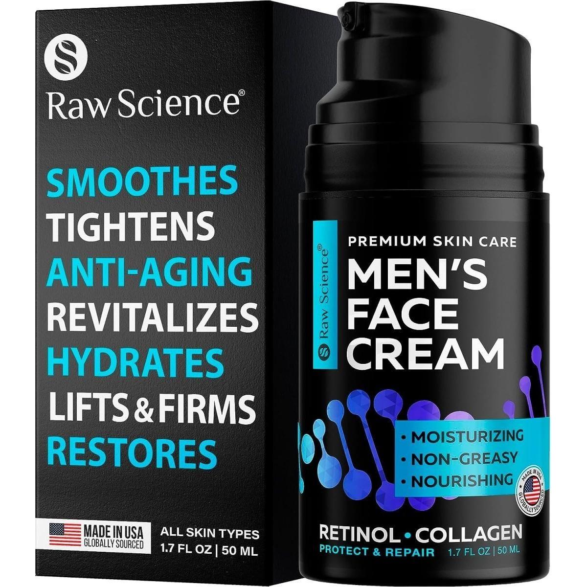 Raw Science Men's Face Cream – 50ml | Anti-Aging Moisturiser with Retinol, Collagen & Hyaluronic Acid Raw Science Men's Face Cream - 50ml - Glam Global UKRaw Science