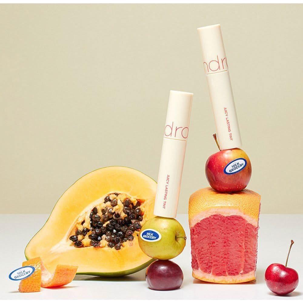 rom&nd JUICY LASTING TINT – 5.5g | Milk Grocery Series | 28 Bare Fig & 29 Papaya Jam rom&nd JUICY LASTING TINT Milk Grocery Series 28 BARE FIG 29 PAPAYA JAM - Glam Global UKrom&nd