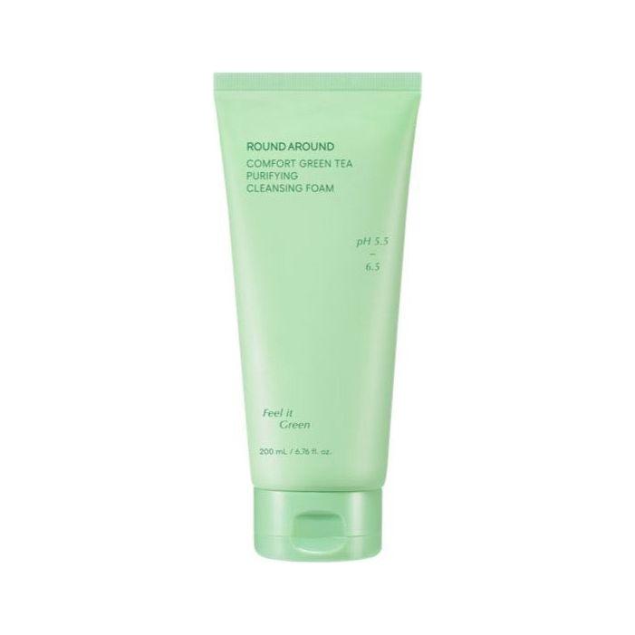 ROUND AROUND Comfort Green Tea Purifying Cleansing Foam – 200ml | Deep Cleanser with Matcha & Vitamin E for Radiant Skin ROUND AROUND Comfort Green Tea Purifying Cleansing Foam 200ml - Glam Global UKROUND AROUND