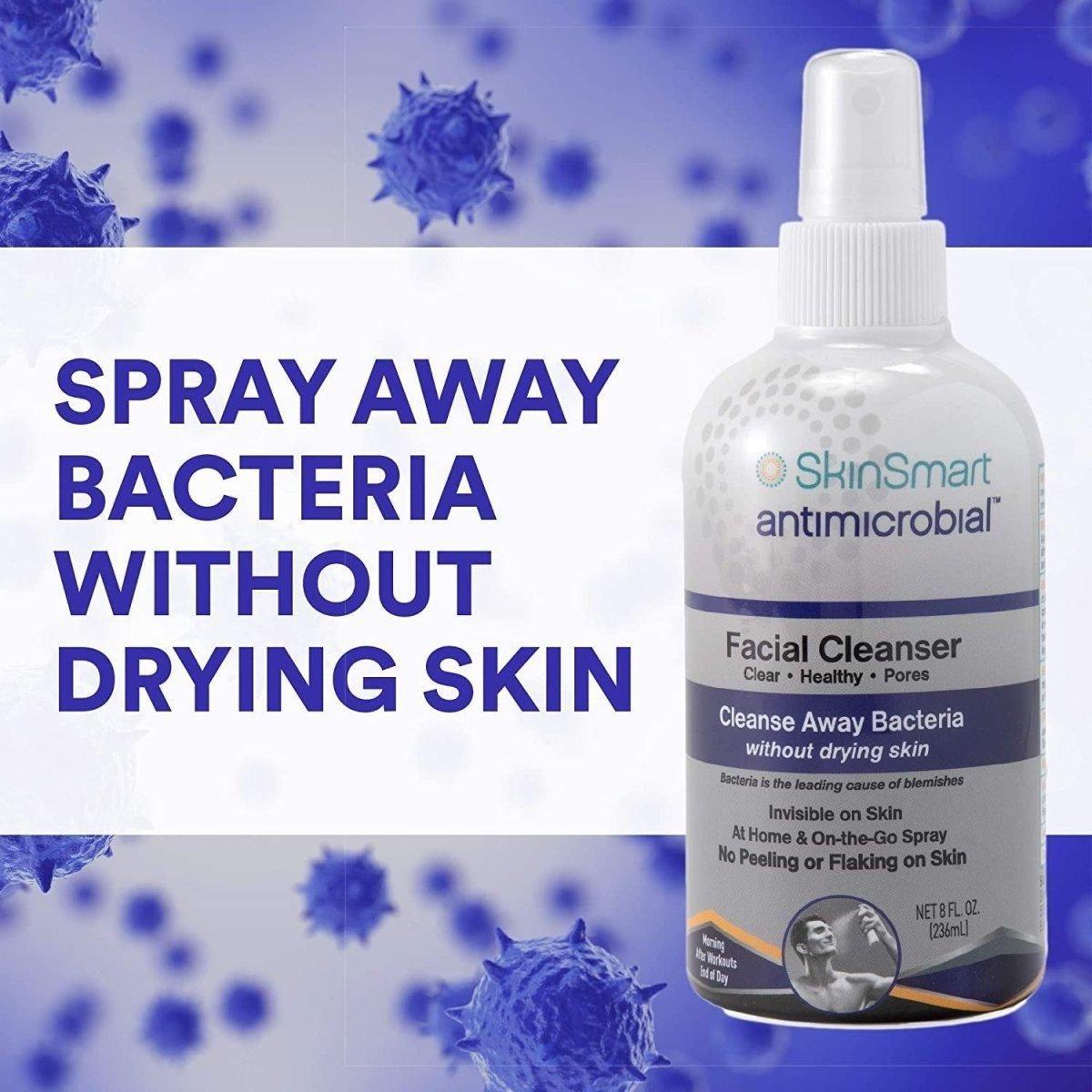 Skinsmart Antimicrobial Facial Cleanser for Acne – 240ml Spray Bottle | Clear Skin Without Overdrying Skinsmart Antimicrobal Facial Cleanser for Acne - 240ml Spray Bottle - Glam Global UKSkinsmart