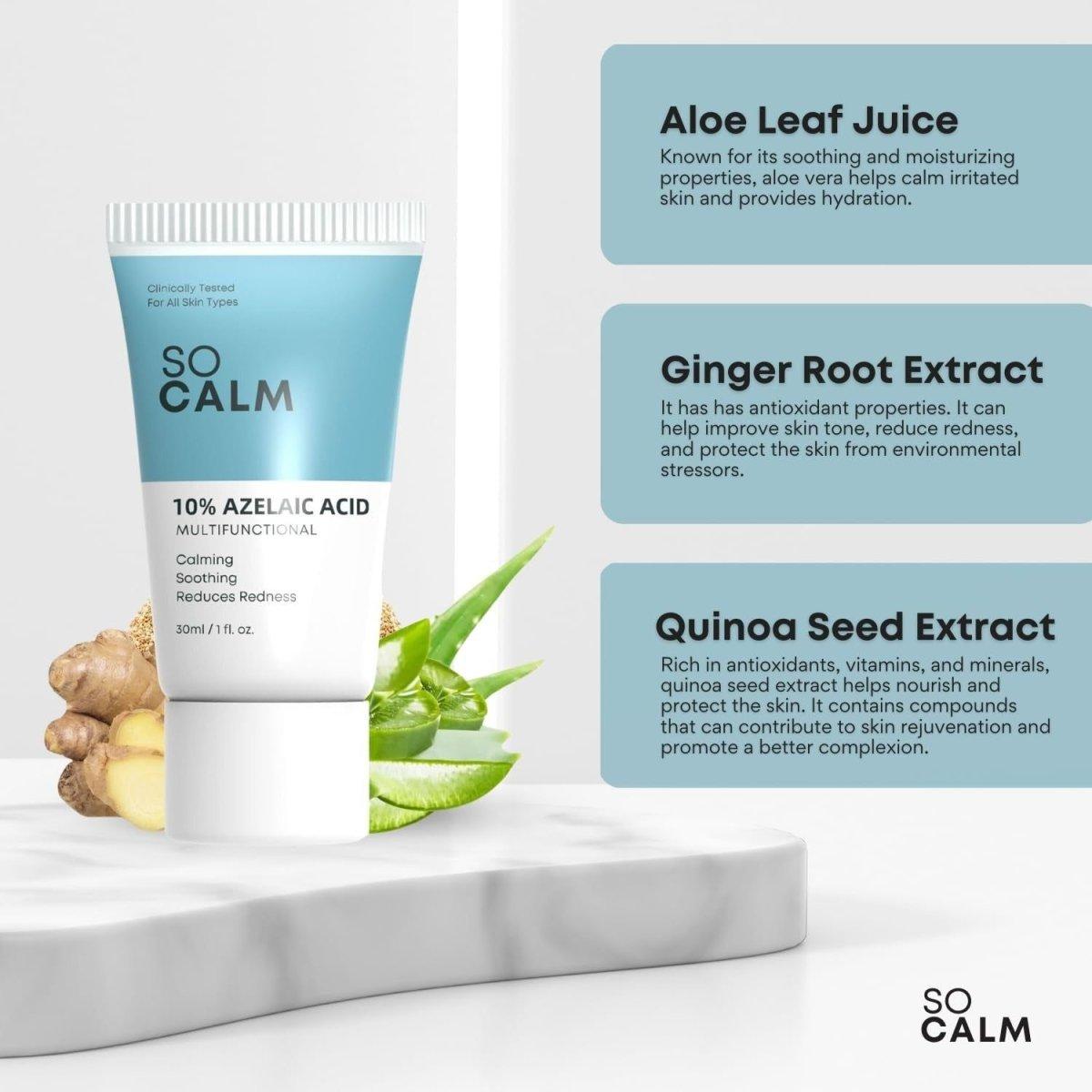 SoCalm 10% Azelaic Acid Cream – Rosacea Relief, Acne Treatment & Scar Improvement (1 fl oz / 30ml) SoCalm 10% Azelaic Acid 1 fl oz - 30 ml - Glam Global UKSoCalm