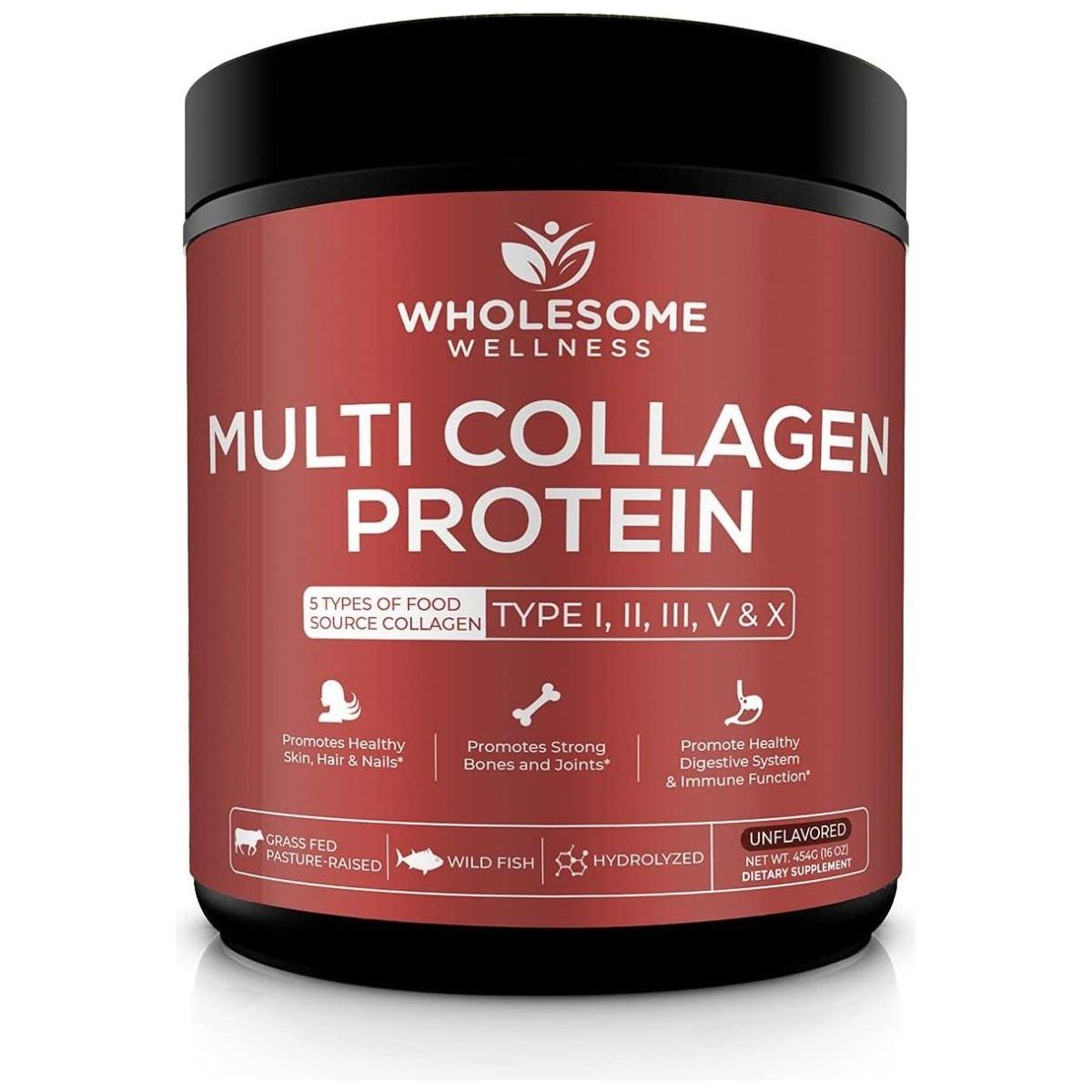 Wholesome Wellness Multi Collagen Protein Powder – 454g | 5 Collagen Types for Skin, Joints, Hair, Nails & Digestion Wholesome Wellness Multi Collagen Protein Powder 16 oz - 454 g - Glam Global UKWholesome Wellness