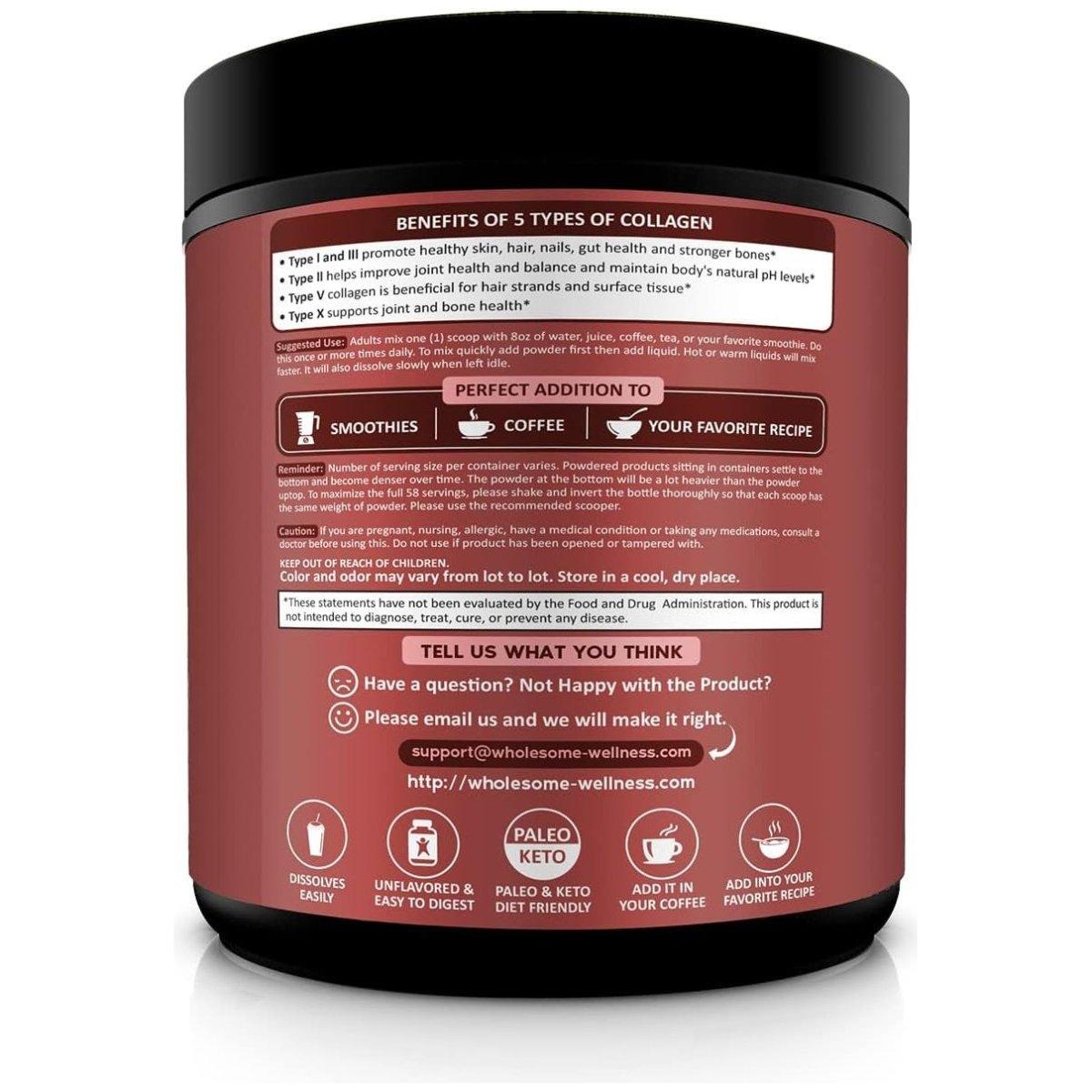 Wholesome Wellness Multi Collagen Protein Powder – 454g | 5 Collagen Types for Skin, Joints, Hair, Nails & Digestion Wholesome Wellness Multi Collagen Protein Powder 16 oz - 454 g - Glam Global UKWholesome Wellness
