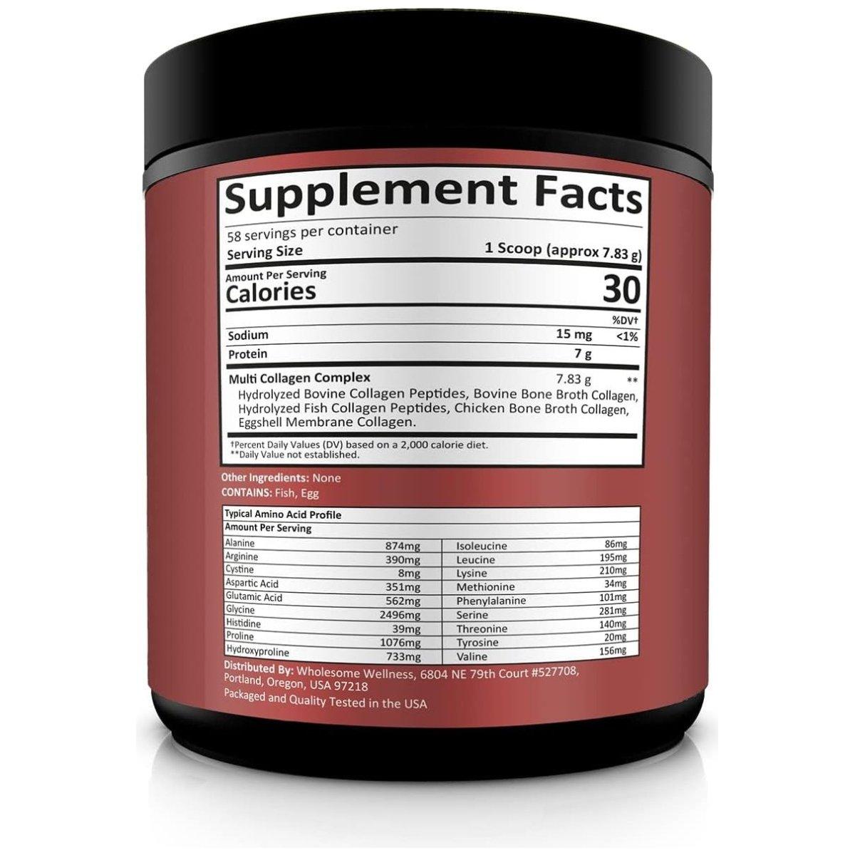 Wholesome Wellness Multi Collagen Protein Powder – 454g | 5 Collagen Types for Skin, Joints, Hair, Nails & Digestion Wholesome Wellness Multi Collagen Protein Powder 16 oz - 454 g - Glam Global UKWholesome Wellness