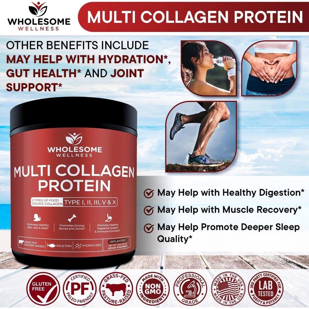 Wholesome Wellness Multi Collagen Protein Powder – 454g | 5 Collagen Types for Skin, Joints, Hair, Nails & Digestion Wholesome Wellness Multi Collagen Protein Powder 16 oz - 454 g - Glam Global UKWholesome Wellness