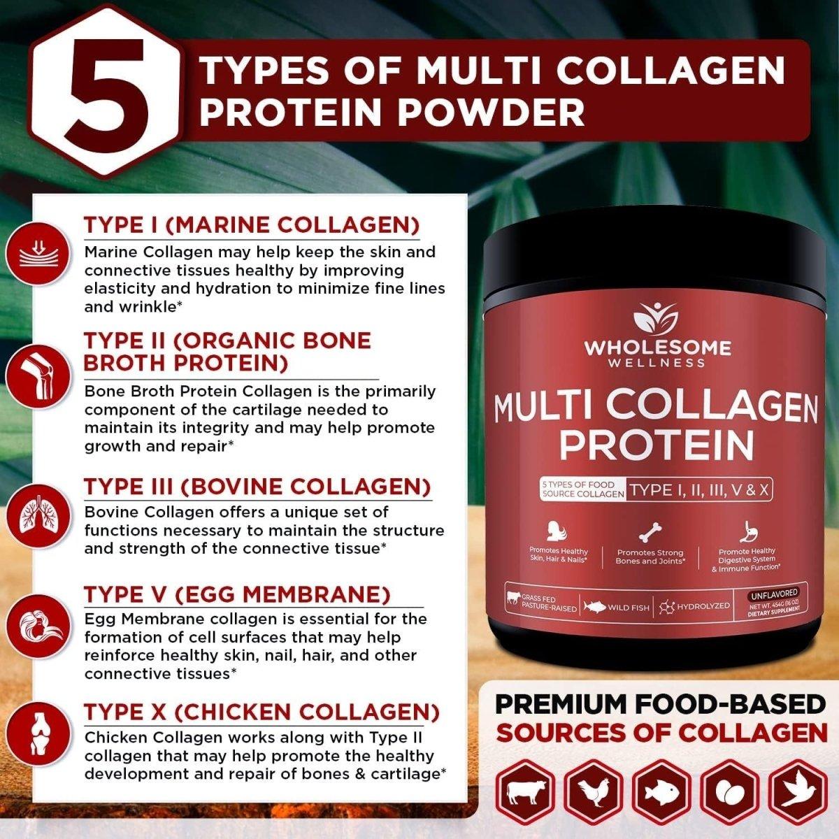 Wholesome Wellness Multi Collagen Protein Powder – 454g | 5 Collagen Types for Skin, Joints, Hair, Nails & Digestion Wholesome Wellness Multi Collagen Protein Powder 16 oz - 454 g - Glam Global UKWholesome Wellness