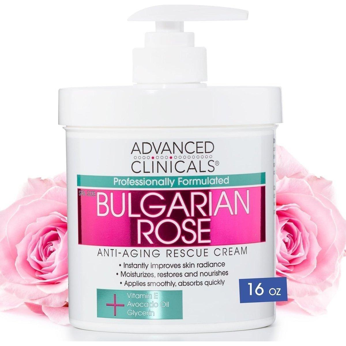Advanced Clinicals Hydratant anti-âge à la rose bulgare et à la vitamine E - 473 ml (grand) Advanced Clinicals Bulgarian Rose Anti - Aging Rescue Cream - 473g - Glam Global UKAdvanced Clinicals