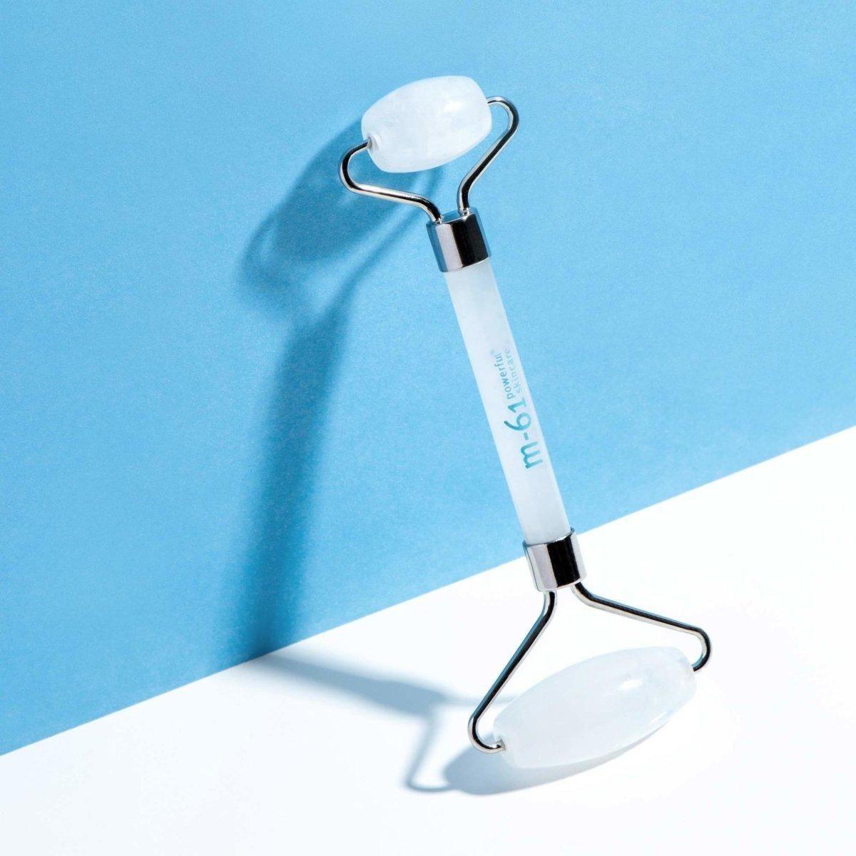 M-61 Clear Quartz Face Roller | Dual-Ended De-Puffing Tool for Radiant, Sculpted Skin M - 61 Clear Quartz Face Roller - Glam Global UKM - 61