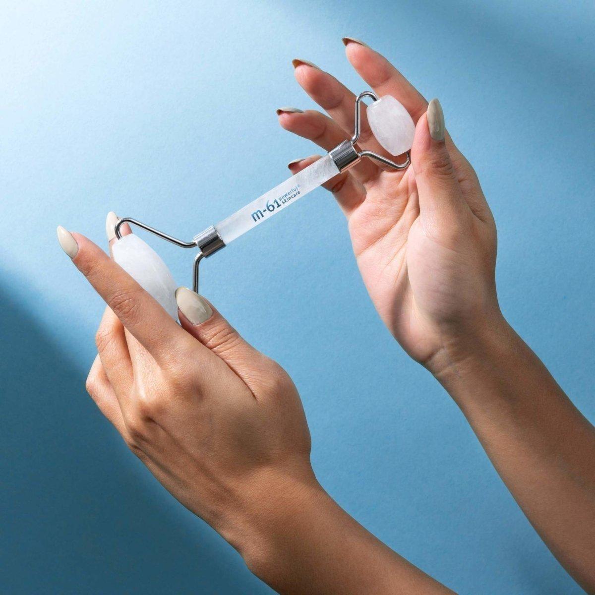M-61 Clear Quartz Face Roller | Dual-Ended De-Puffing Tool for Radiant, Sculpted Skin M - 61 Clear Quartz Face Roller - Glam Global UKM - 61