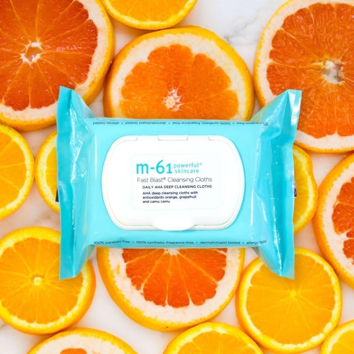 M-61 Fast Blast Cleansing Cloths – 30 Treatments | Daily AHA Exfoliating Wipes with Orange & Camu M - 61 Fast Blast Cleansing Cloths - 30 Treatments - Glam Global UKM - 61