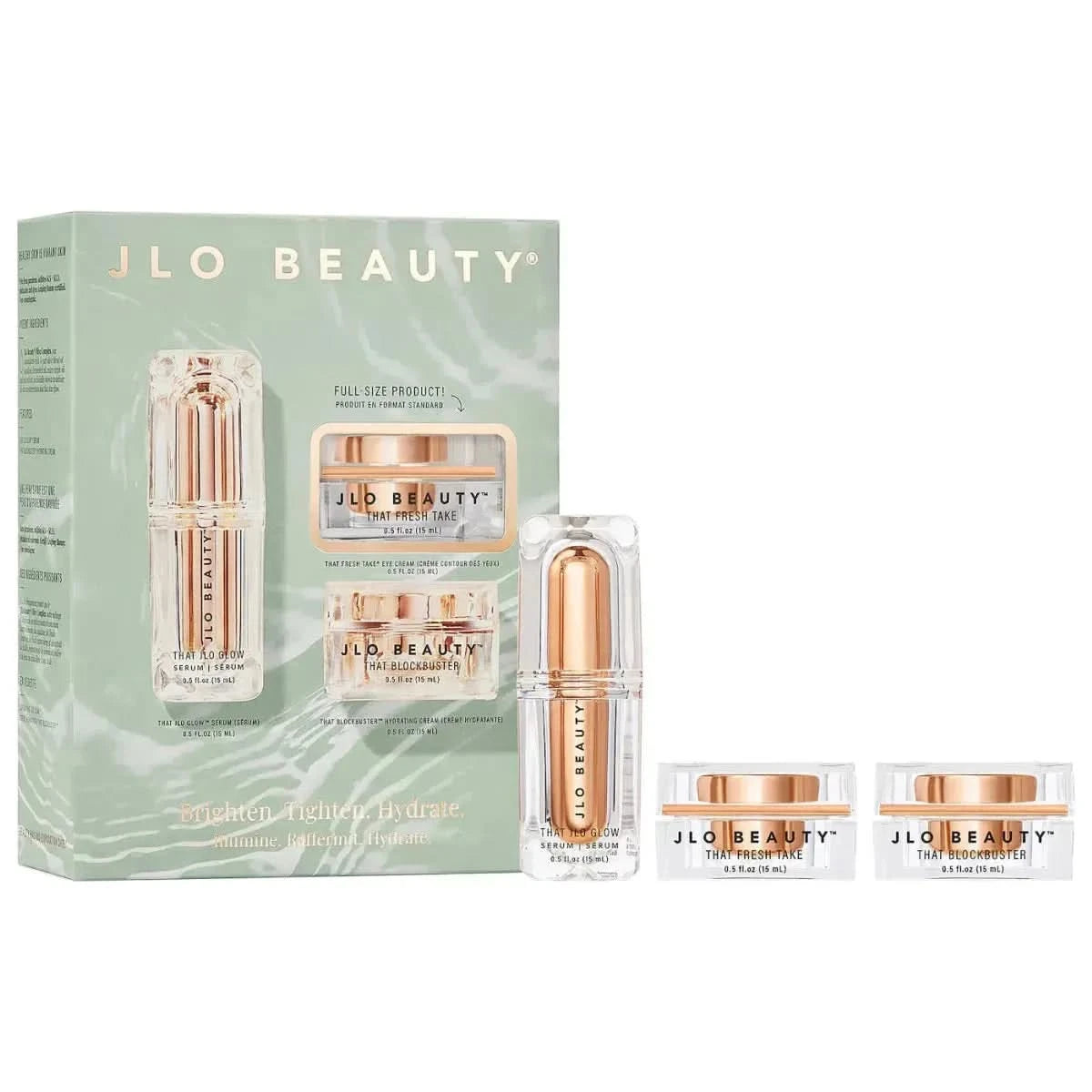 JLo Beauty Brighten. Tighten. Hydrate. 3-Piece Set | Full-Size Glow Trio for All-Day Radiance JLo Beauty Brighten. Tighten. Hydrate. 3 - Piece Set - Glam Global UKJLo Beauty