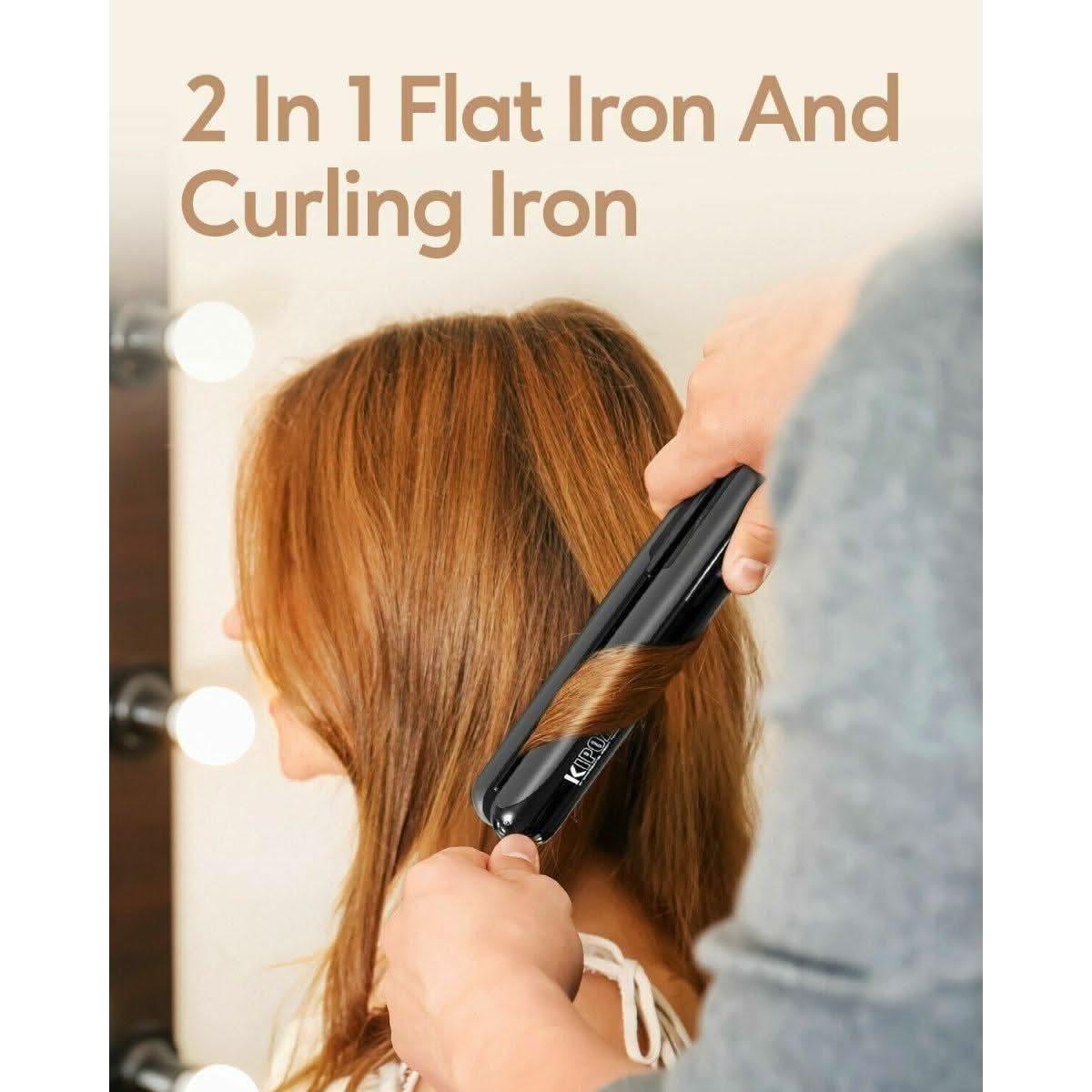 KIPOZI 1In Plancha de pelo 2 en 1 Rizador de pelo Cerámica Portátil Calentamiento rápido KIPOZI 1In Hair Straightener 2 in 1 Hair Curler Ceramic Portable Fast Heating - Glam Global UKKIPOZI