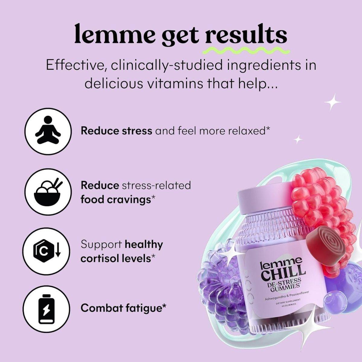 Lemme Chill De-Stress Relief Gummies – 60 Count Mixed Berry | 300mg KSM-66® Ashwagandha + Botanical Calm Blend Lemme Chill De - Stress Relief Gummies with 300Mg KSM - 66 Ashwagandha - Mixed Berry (60 Count) - Glam Global UKLemme