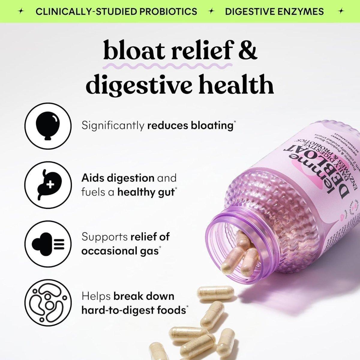 Lemme Debloat Daily Digestive Enzymes & 3-in-1 Prebiotic – 60 Capsules | Bloat Relief with Enzymes, Probiotics & Prebiotics Lemme Debloat Daily Digestive Enzymes & 3 - in - 1 Prebiotic - 60 Ct - Glam Global UKLemme