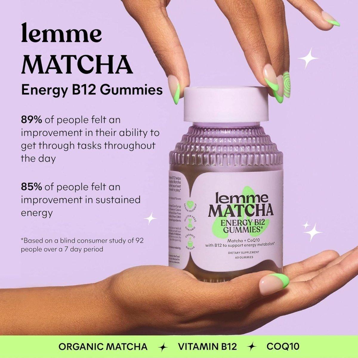 Lemme Matcha Energy B12 Gummies – 60 Count | Clean Energy Boost with Organic Matcha & CoQ10 Lemme Matcha Energy B12 Gummies with Organic Matcha Green Tea - (60 Count) - Glam Global UKLemme
