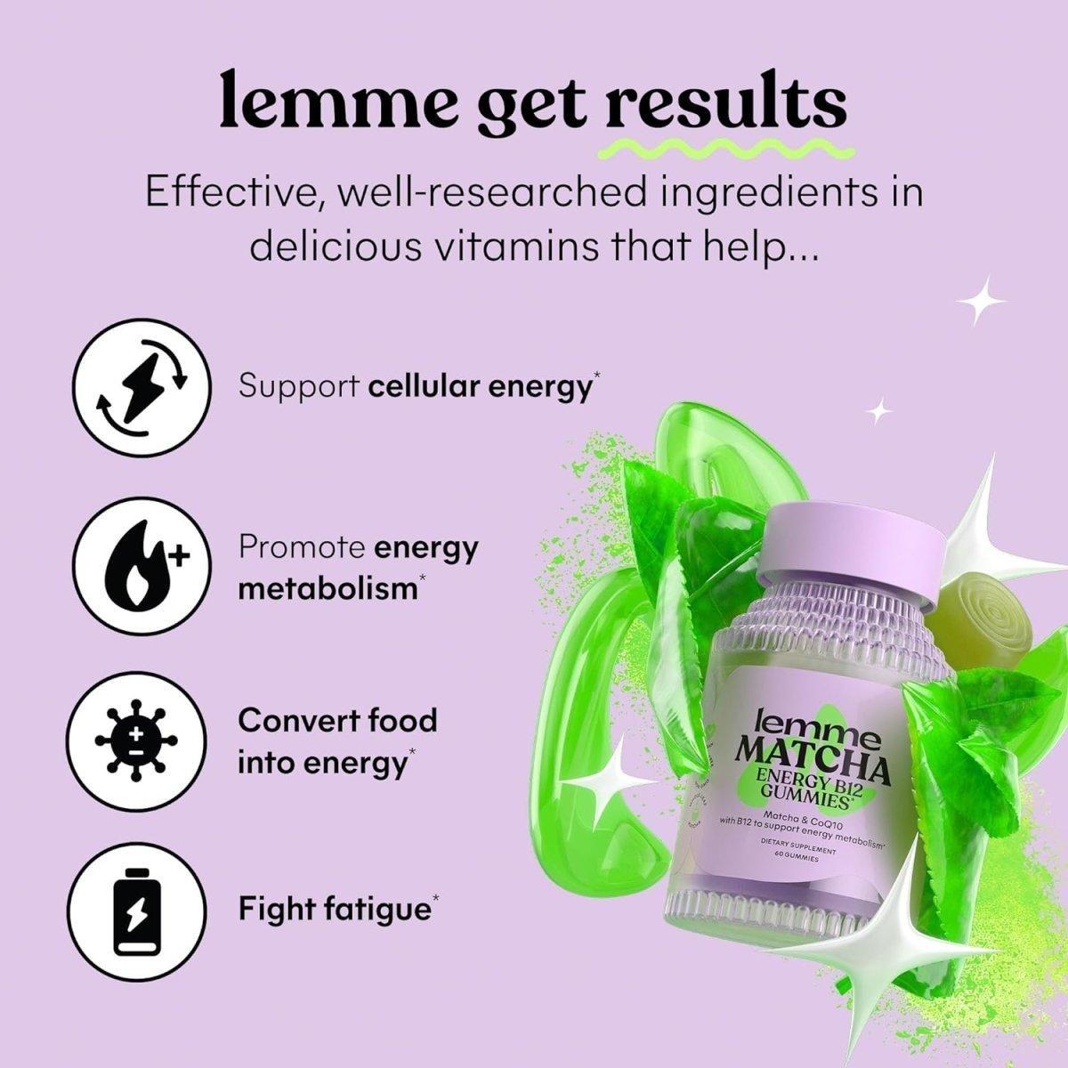 Lemme Matcha Energy B12 Gummies – 60 Count | Clean Energy Boost with Organic Matcha & CoQ10 Lemme Matcha Energy B12 Gummies with Organic Matcha Green Tea - (60 Count) - Glam Global UKLemme