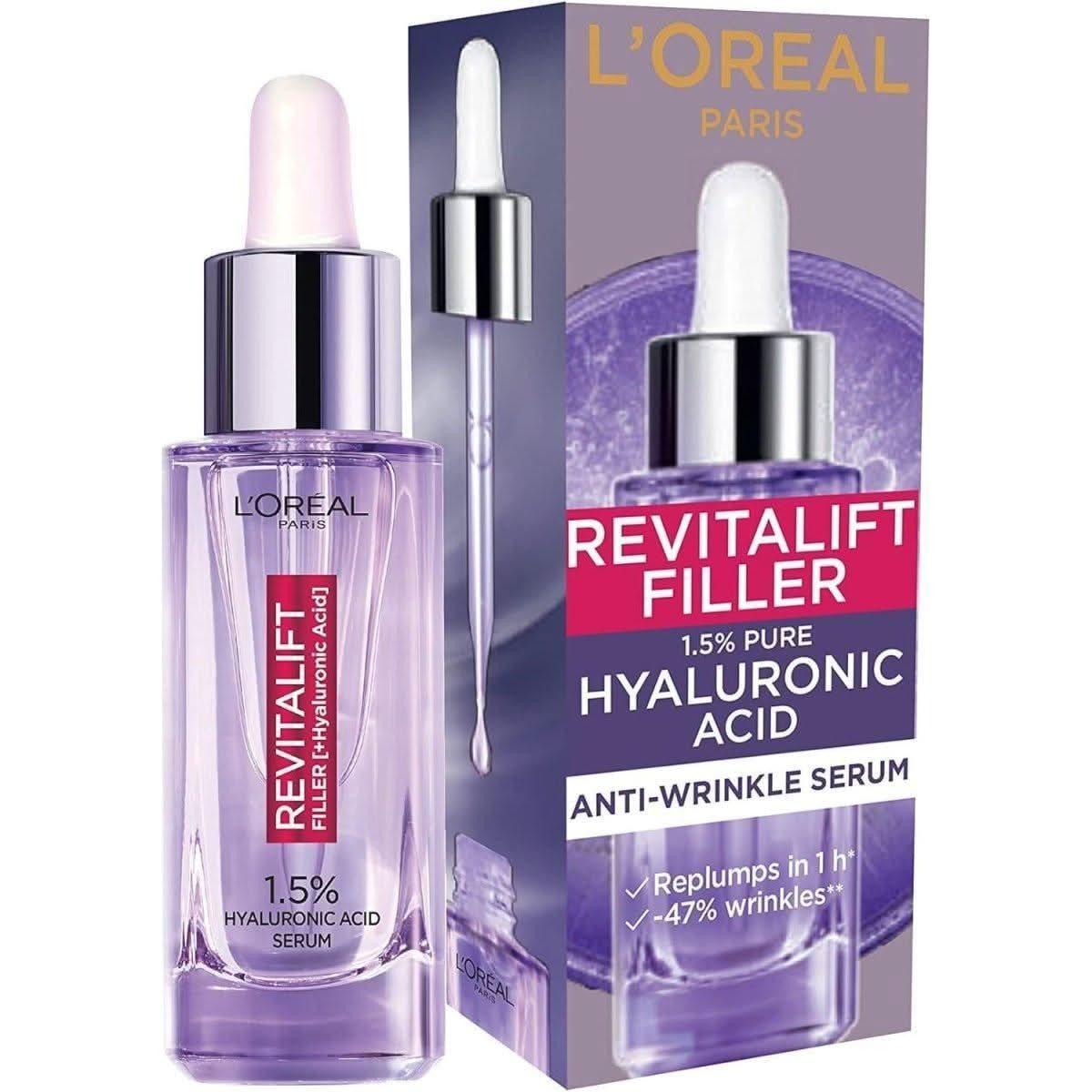 L'Oreal Paris Sérum de ácido hialurónico Revitalift Filler Sérum cuentagotas antiarrugas L'Oreal Paris Hyaluronic Acid Serum Revitalift Filler Anti - Wrinkle Dropper Serum - Glam Global UKL'Oreal Paris