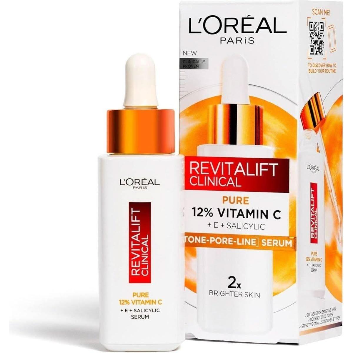 L'Oréal Paris Revitalift Clinical 12% Pure Vitamin C Brightening Serum – 30ml | Radiance, Smoothness & Anti-Ageing Power L'Oréal Paris Revitalift Clinical 12% Pure Vitamin C - Glam Global UKL'Oreal Paris