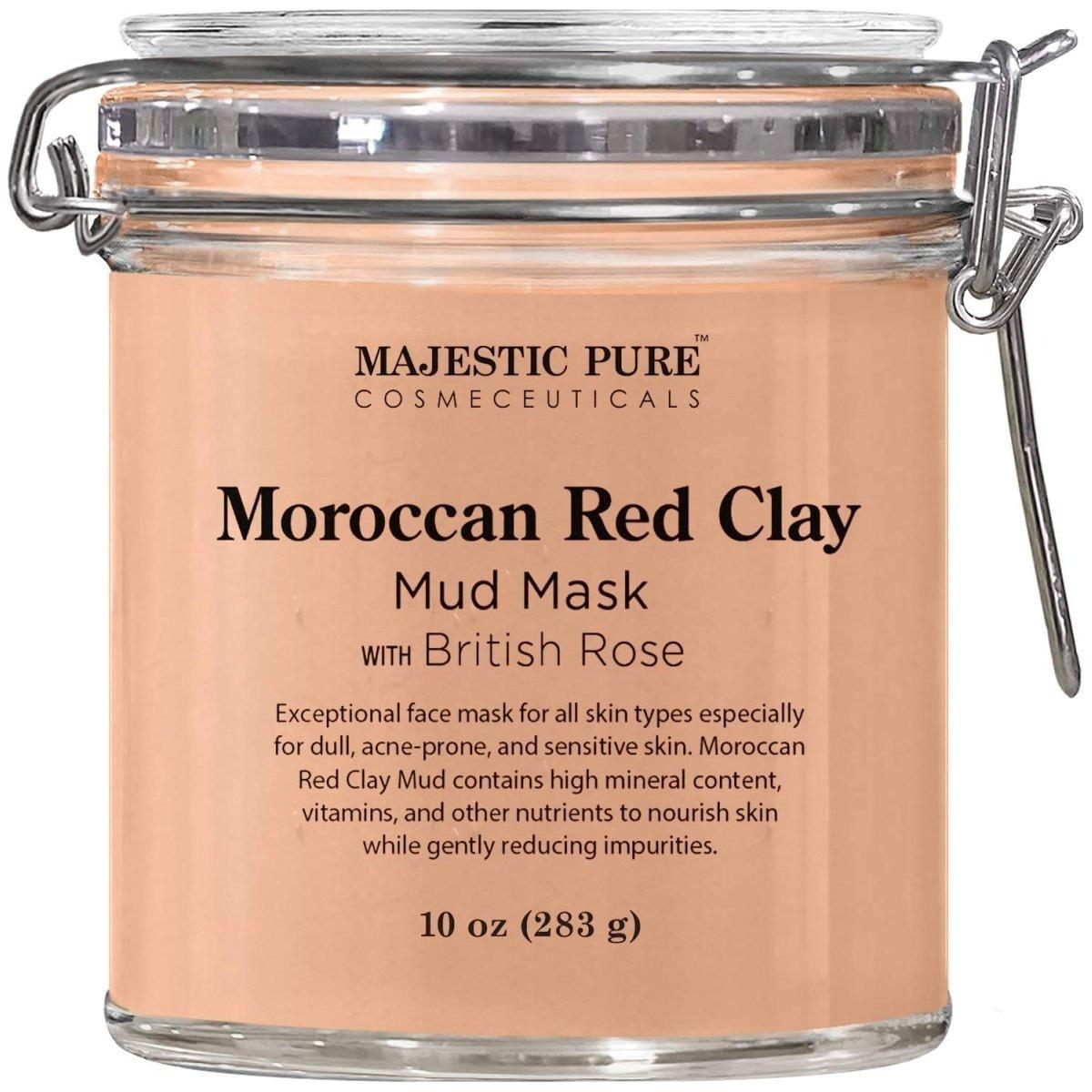 Majestic Pure Moroccan Red Clay Facial Mud Mask with British Rose – 250ml  Deep-Cleansing, Soothing & Radiance-Boosting Clay Mask for All Skin Types Majestic Pure Moroccan Red Clay Facial Mud Mask with British Rose - 300ml - Glam Global UKMajestic Pure