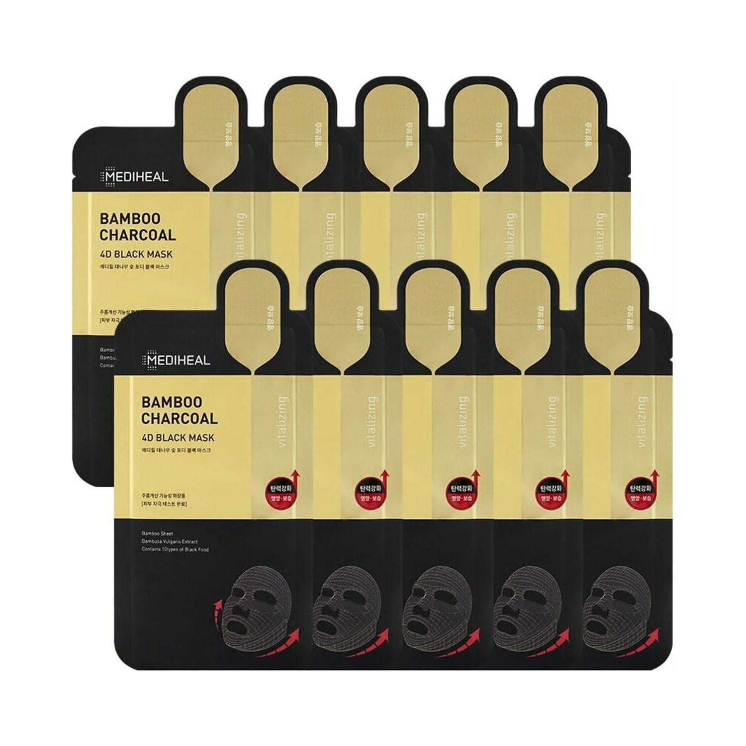 MEDIHEAL Bamboo Charcoal 4D Black Mask Sheet – 10 Pack | Firming, Anti-Wrinkle & Detoxifying Care MEDIHEAL Bamboo Charcoal 4D Black Mask Sheet 10P - Glam Global UKMEDIHEAL