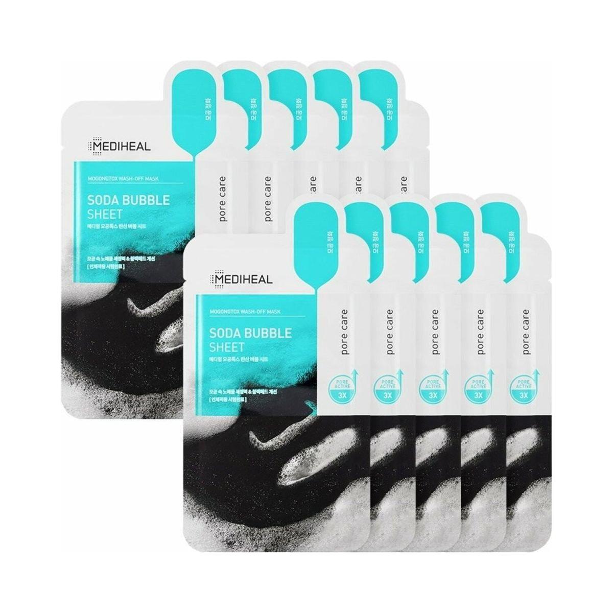 MEDIHEAL Mogongtox Wash-Off Soda Bubble Sheet (10 Count) | Deep Cleansing, Pore Tightening & Sebum Control MEDIHEAL Mogongtox Wash - off Soda Bubble Sheet 10P - Glam Global UKMEDIHEAL