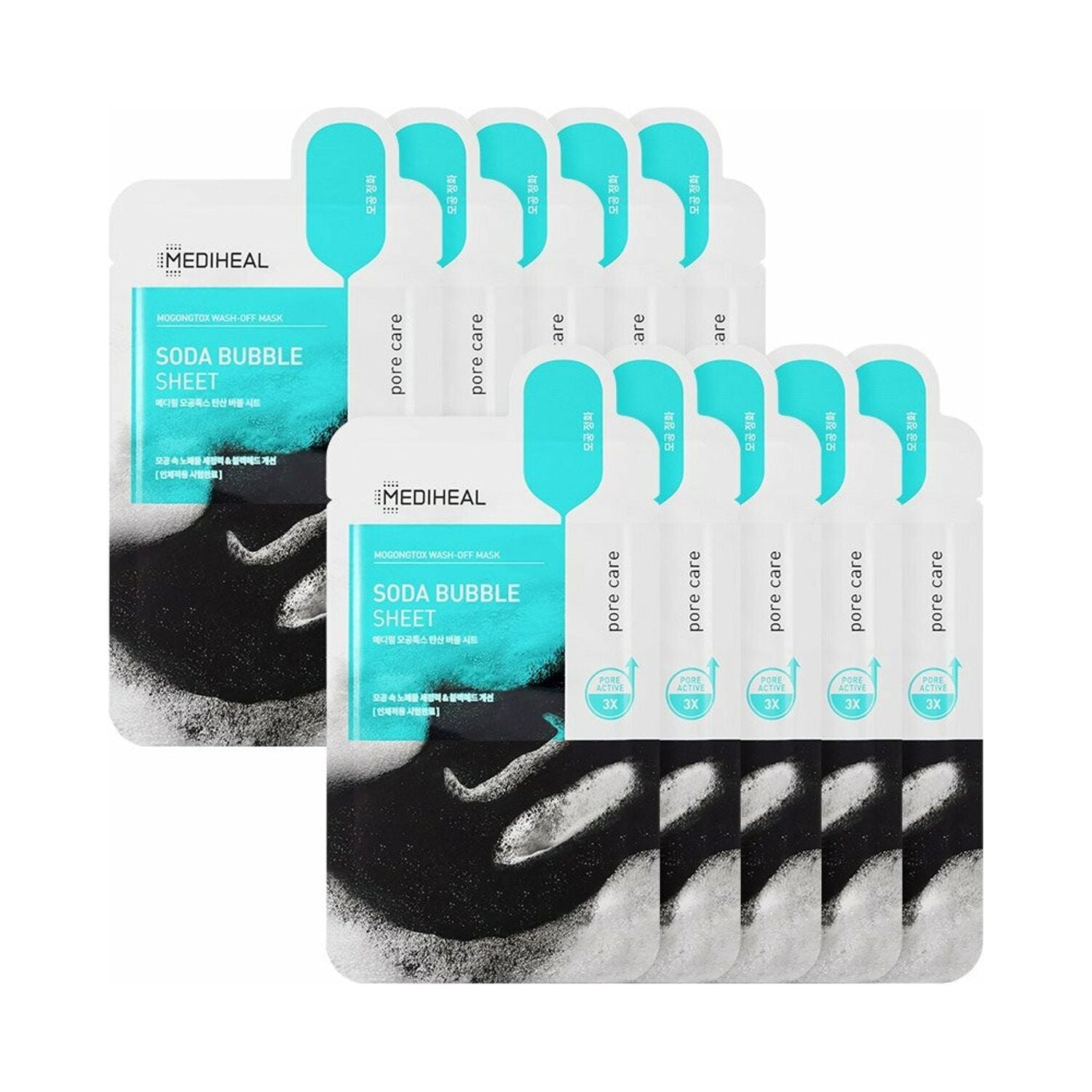 MEDIHEAL Mogongtox Wash-Off Soda Bubble Sheet (10 Count) | Deep Cleansing, Pore Tightening & Sebum Control MEDIHEAL Mogongtox Wash - off Soda Bubble Sheet 10P - Glam Global UKMEDIHEAL