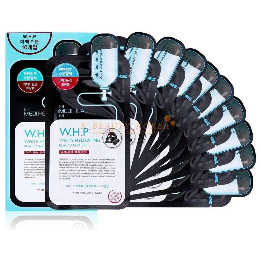 MEDIHEAL W.H.P White Hydrating Black Mask EX – 25ml x 10 Pack | Brightening & Moisture-Boosting Sheet Mask MEDIHEAL W.H.P White Hydrating Black Mask EX 25ml x 10ea - Glam Global UKMEDIHEAL