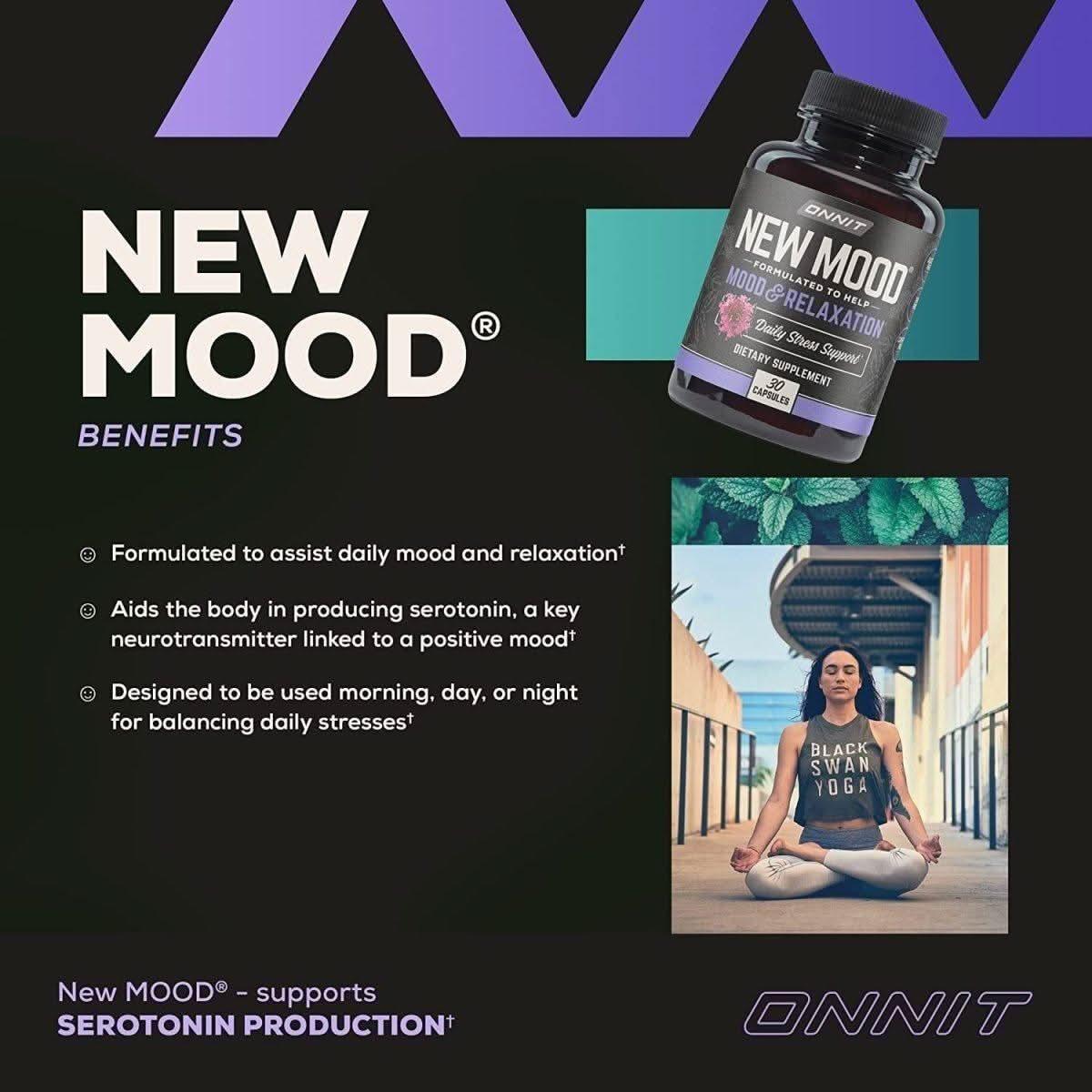 Onnit New Mood – Stress Relief, Sleep & Mood Support (30 Capsules) | Relax & Unwind Naturally Onnit New Mood - Occasional Stress Relief, Sleep and Mood Support Supplement, 30 Count - Glam Global UKOnnit