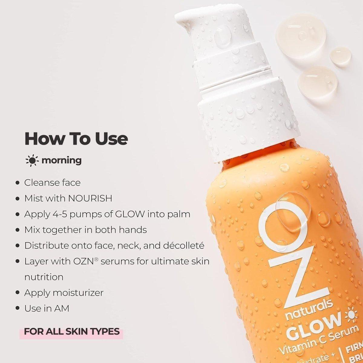 OZNATURALS GLOW Serum – 30ml | Vitamin C Brightening Serum with Rose Hips & Astaxanthin OZNATURALS GLOW SERUM: Vitamin C Serum - 30ml - Glam Global UKOZNATURALS
